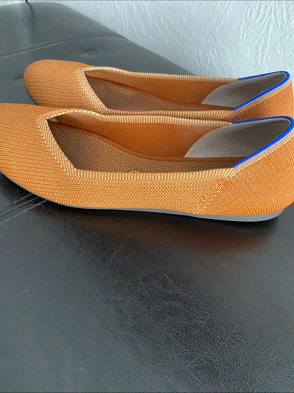 Rothy's Caramel Knit Flats with Blue Trim - Picture 4 of 10